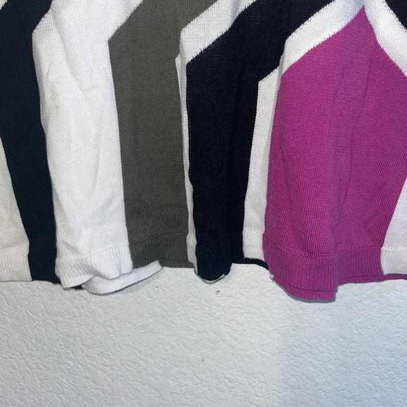 Chico's Geometric Intarsia Knit Top Short Sleeve Boat Neck Navy Magenta Size 2 L - Picture 7 of 9